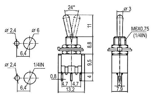 Přepínač páčkový 3pol./3pin ON-OFF-ON