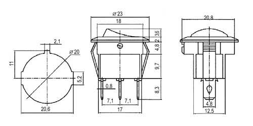 Přepínač kolébkový kul. pros. 2pol./3pin ON-OFF 250V/6A zelený