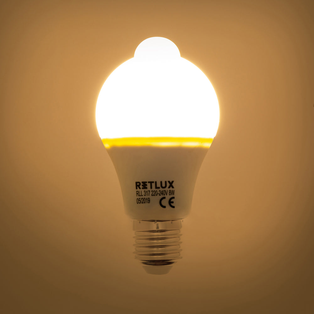 Žárovka LED E27 8W A60 bílá teplá RETLUX RLL 317 PIR