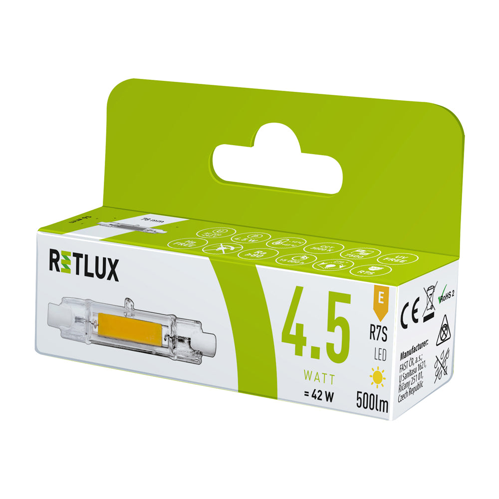 Žárovka LED R7S 4,5W J78 bílá teplá RETLUX RLL 457