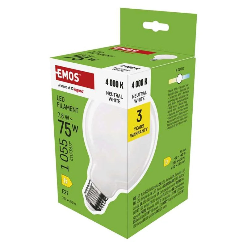 Žárovka Filament LED E27 7,8W G95 bílá přírodní EMOS ZF2D53 (75W)