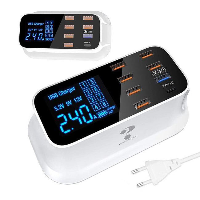 Nabíječka telefonu, napáječ 8x USB QC 3.0 TYP C 40W