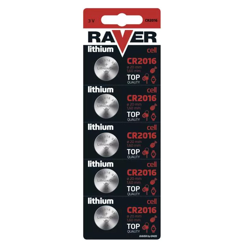 Baterie CR2016 RAVER lithiová 5ks