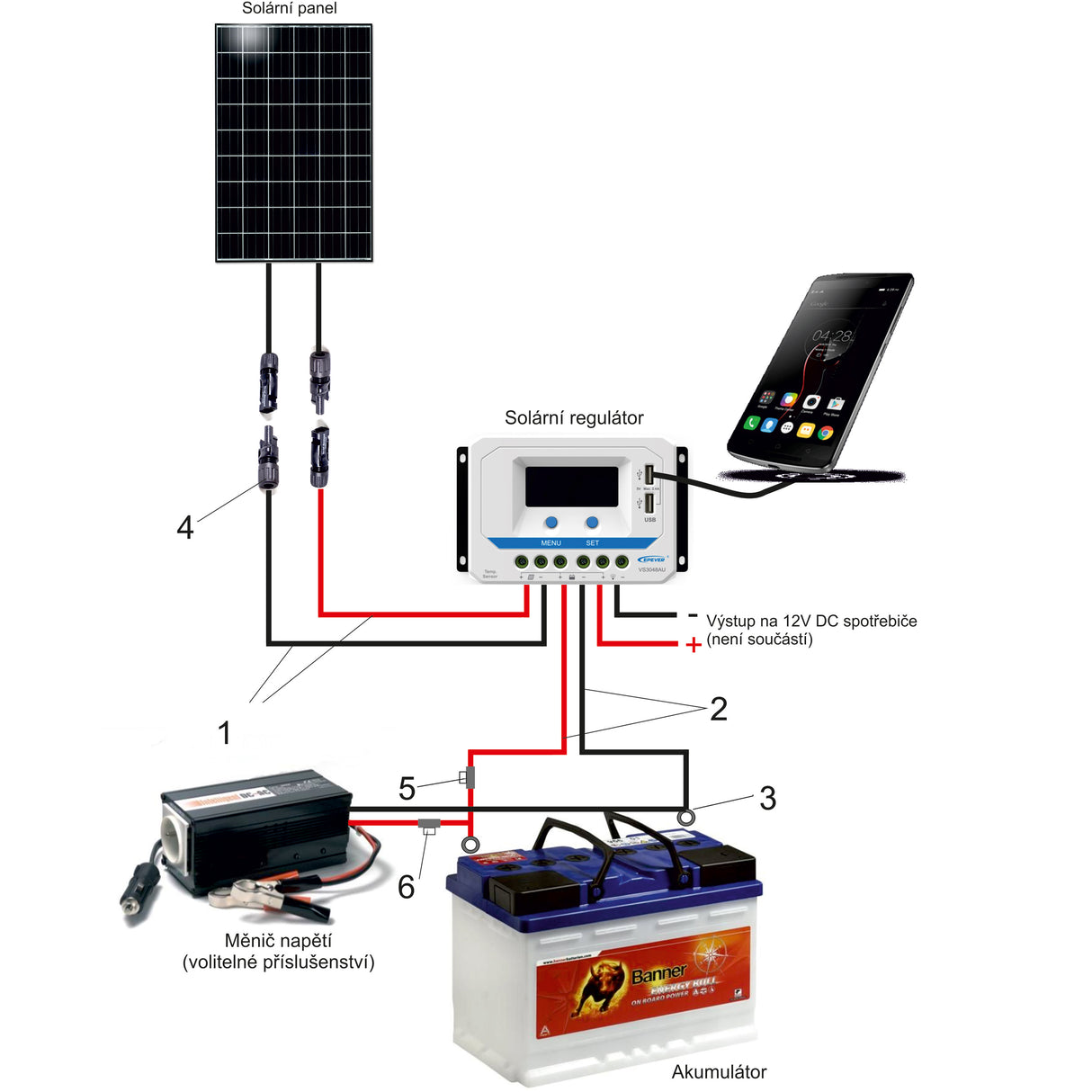 PWM solární regulátor EPever 10A 12/24V s LCD displejem série VS