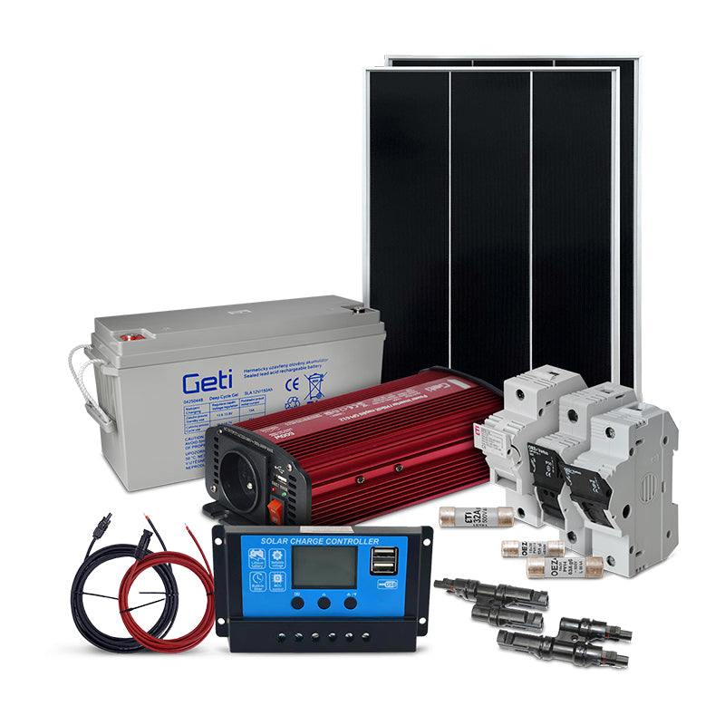 Solární sestava ostrovní SOLARFAM 200Wp, 12V, baterie 150Ah, měnič 230VAC 600W