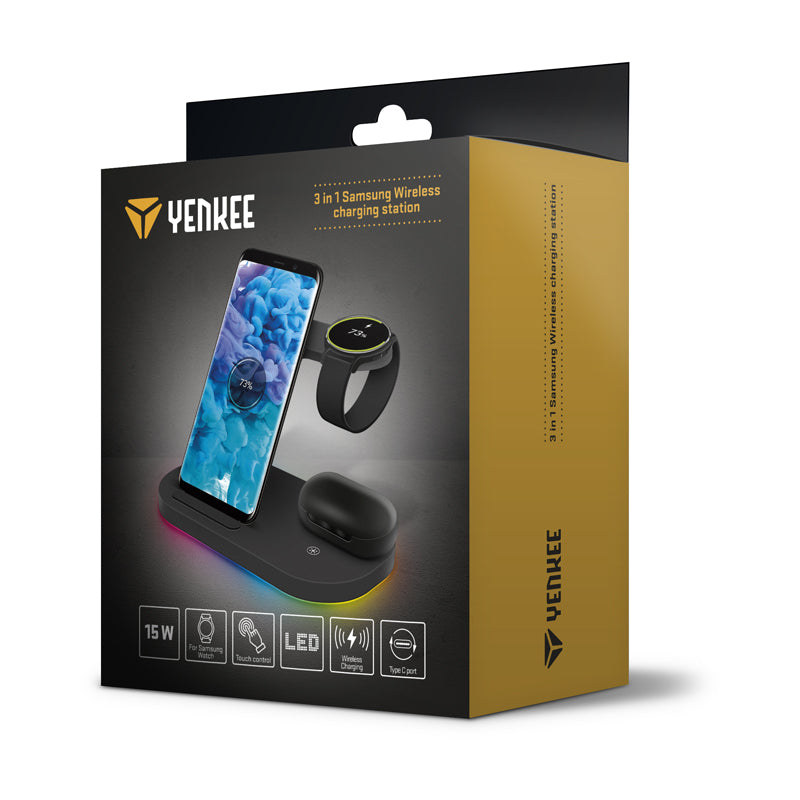 Nabíjecí stanice Qi YENKEE YAC 5310 BK 3v1 pro Samsung