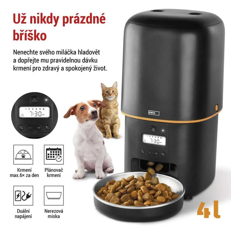 Automat na krmivo EMOS Pet Care, 4 l, černý