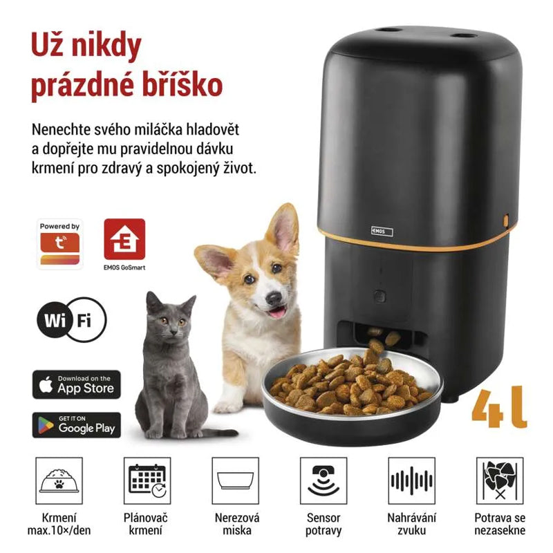 GoSmart dávkovač krmiva EMOS H6002 Pet Care, 4 l, černý, WiFi