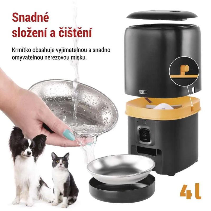 GoSmart dávkovač krmiva EMOS H6004 Pet Care s kamerou, 4 l, černý, Wi-Fi
