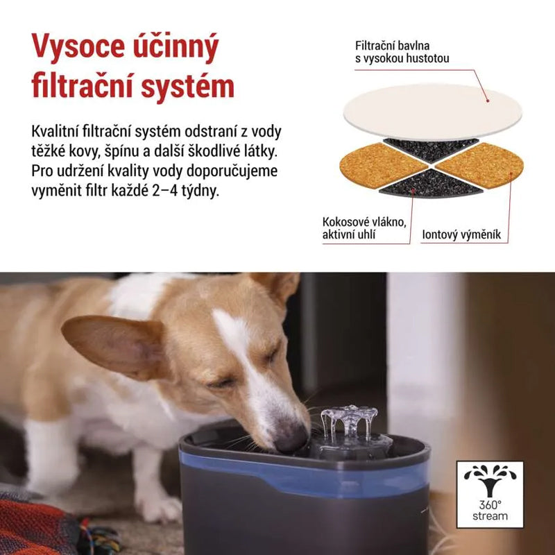 Vodní fontána EMOS Pet Care, 2,6 l, šedá