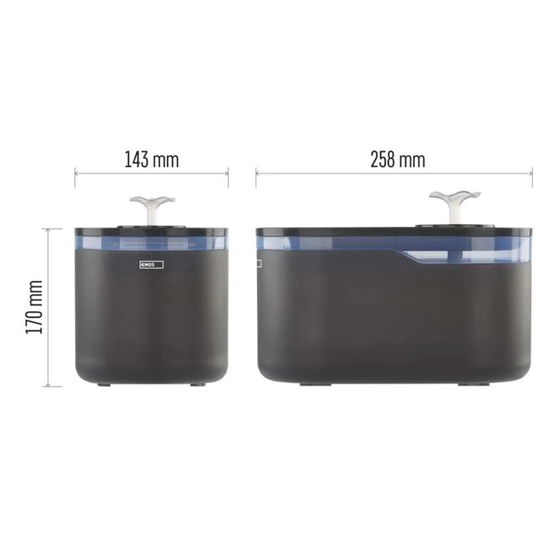Vodní fontána EMOS Pet Care, 2,6 l, šedá