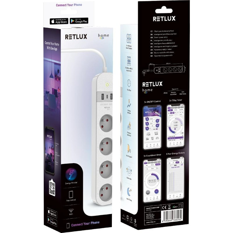 Smart prodlužovací kabel RETLUX RSH 202 WiFi Tuya