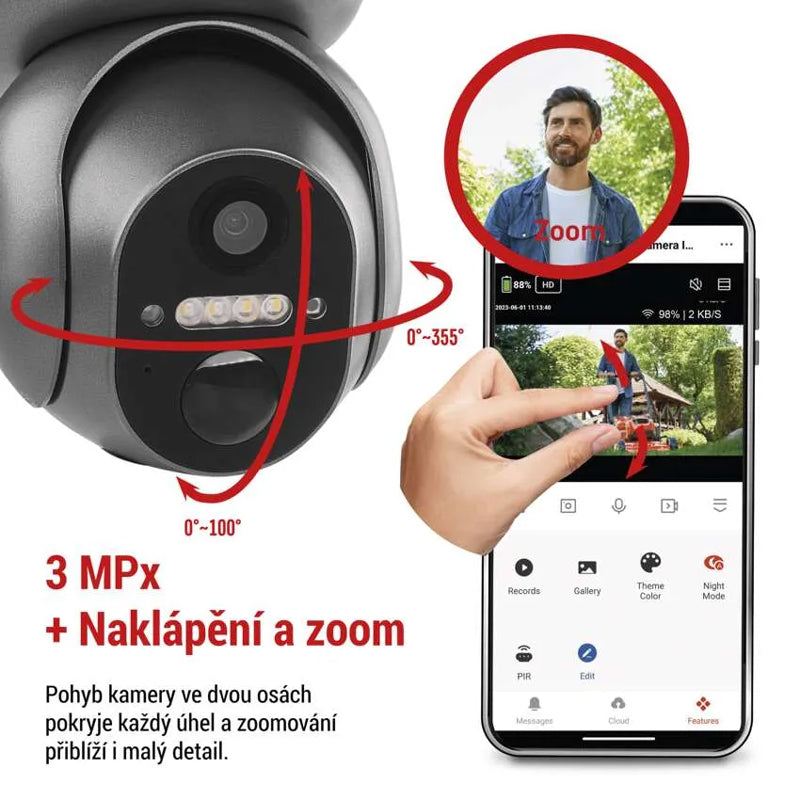 GoSmart venkovní otočná kamera EMOS IP-6000 OWL s 4G/LTE, šedá, Tuya