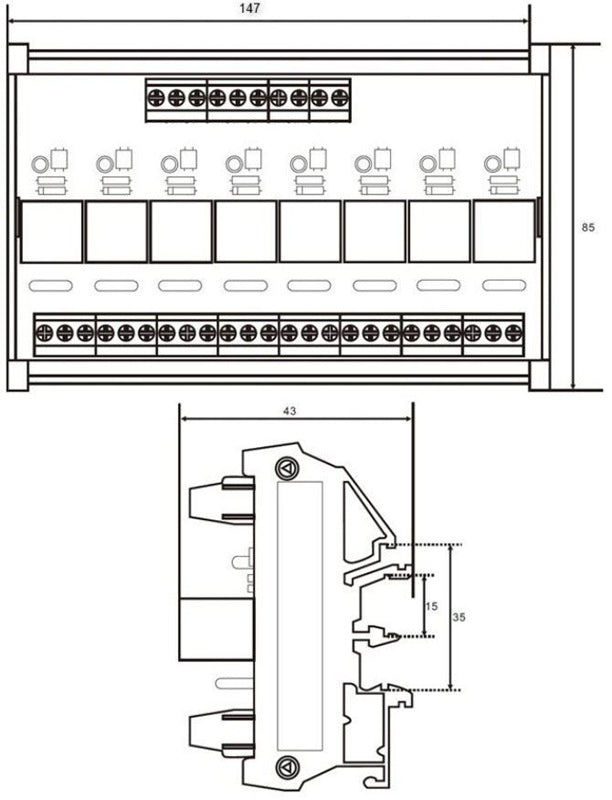 Modul relé 8x High Low spoušť. napáj. 24V, kontakt 230V/10A, na DIN