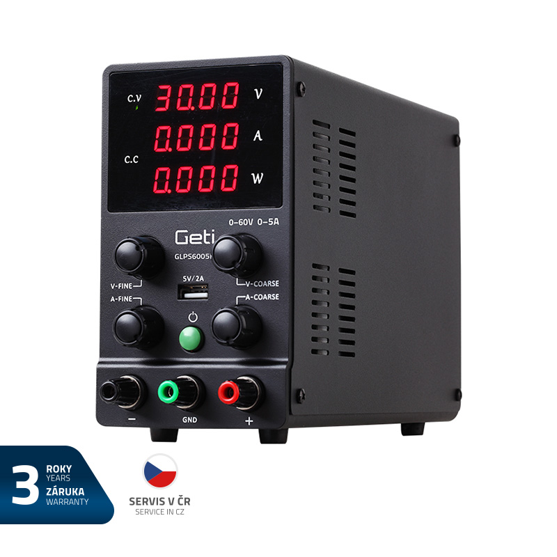 Zdroj laboratorní GETI GLPS 6005H 0-60V/ 0-5A - rozbaleno