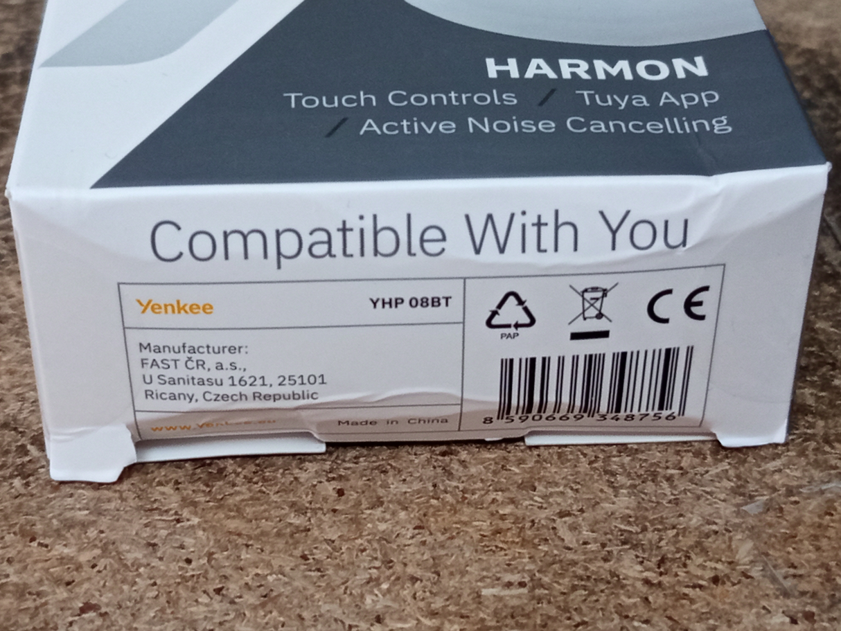 Sluchátka Bluetooth YENKEE YHP 08BT Harmon - rozbaleno - mírně pomačkaný a roztržený obal