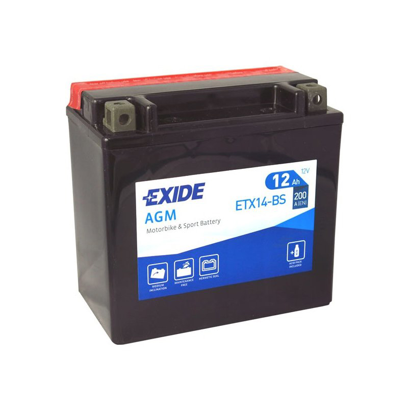Baterie motocyklová 12V/12Ah EXIDE ETX14-BS - zánovní