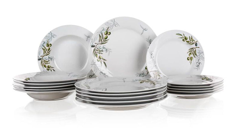 Sada jídelní BANQUET Olives - rozbaleno - JEN 4x dezertní talíře, 4x hlubokých talířů, 2x velké talí