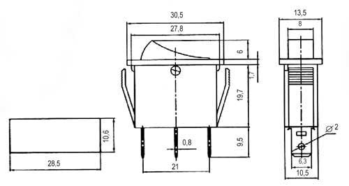Přepínač kolébkový    2pol./3pin  ON-OFF 250V/15A pros. modrý