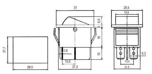 Přepínač kolébkový  2pol./4pin  ON-OFF 250V/15A pros. zelený