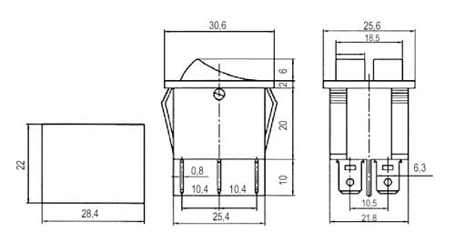Přepínač kolébkový  2x(2pol./3pin) ON-OFF 250V/15A pros. zelený