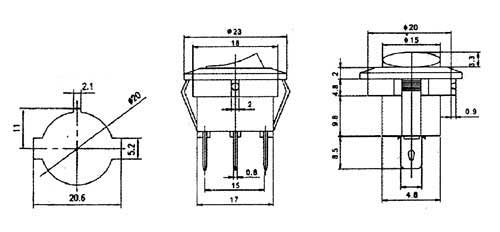 Přepínač kolébkový kul. pros.  2pol./3pin  ON-OFF 16A/12VDC zelený
