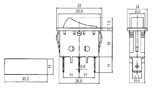 Přepínač kolébkový    3pol./3pin (ON)-OFF-(ON) 250V/15A černý
