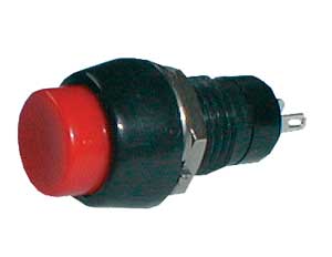 Přepínač tlačítko kul.  OFF-(ON) střed. červený (12V)