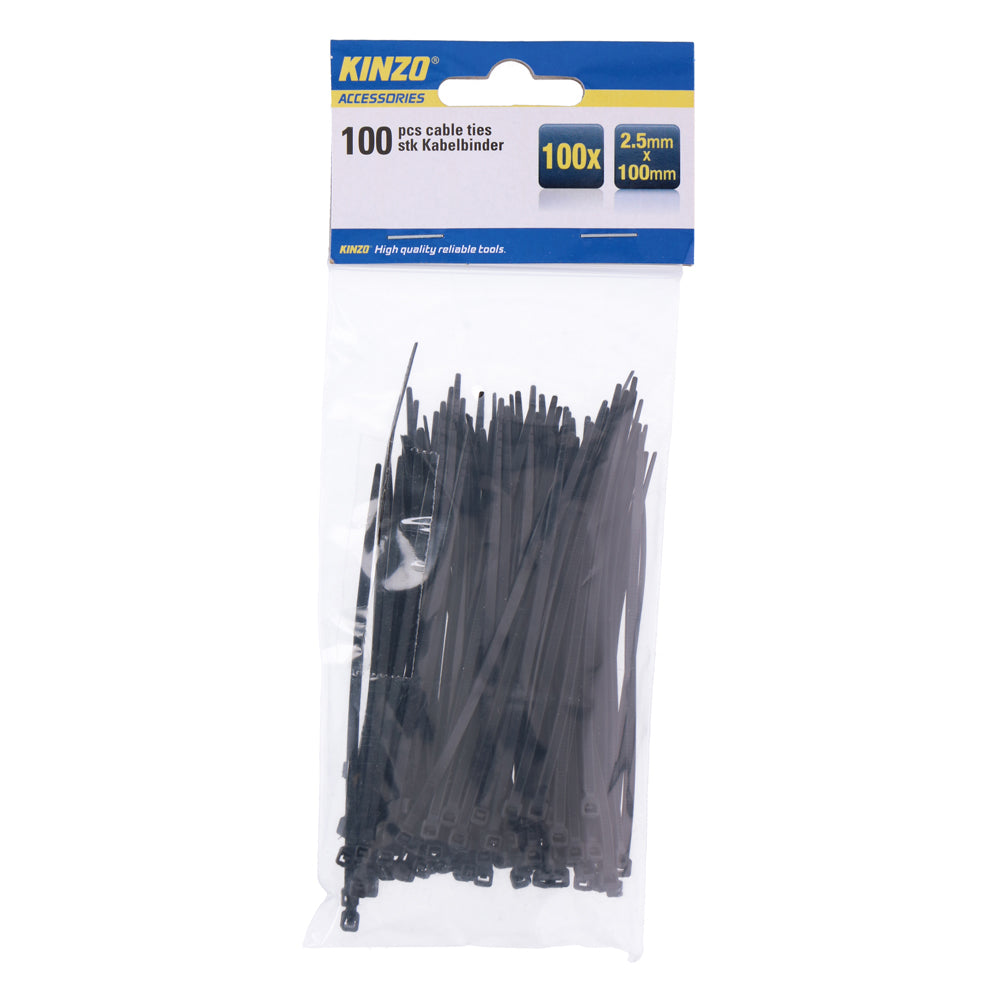 Pásek stahovací KINZO 100x2.5mm 100ks černý