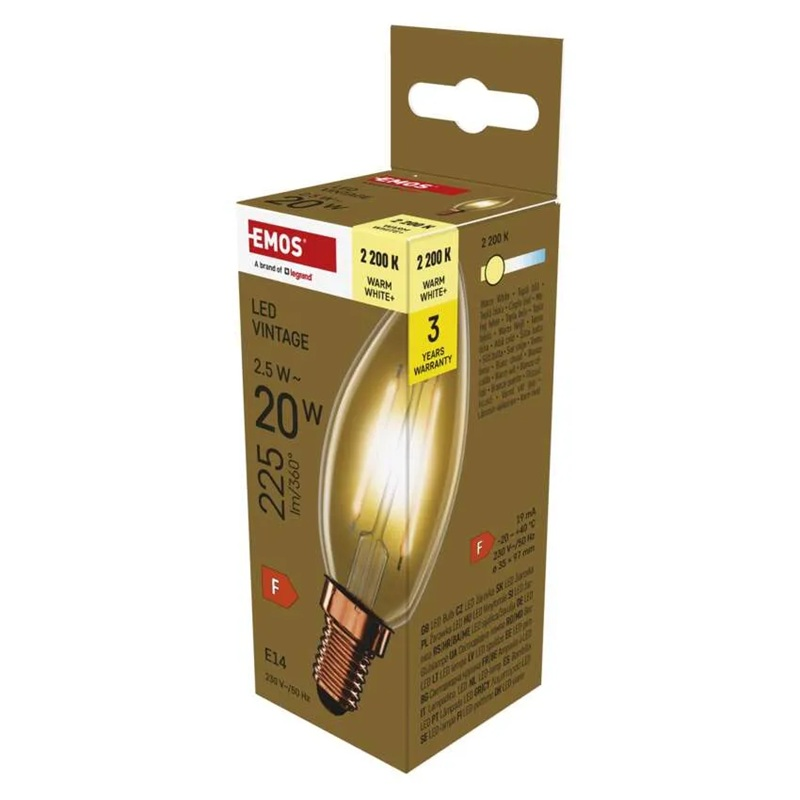 Žárovka LED E14 2,5W svíčka bílá teplá EMOS Z53012 Vintage