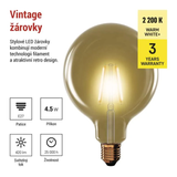 Žárovka LED E27 4,5W G125 bílá teplá EMOS Z58032 Vintage