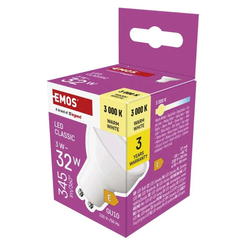 Žárovka LED GU10 3W MR16 bílá teplá EMOS ZQ8E12