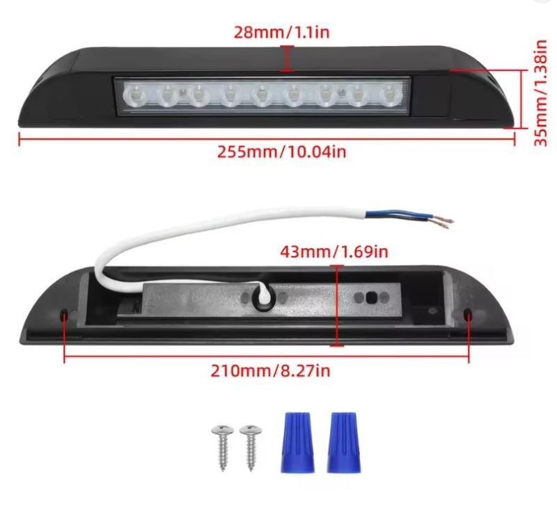 LED světlo 12-24V do karavanu nebo lodě černé, délka 255mm
