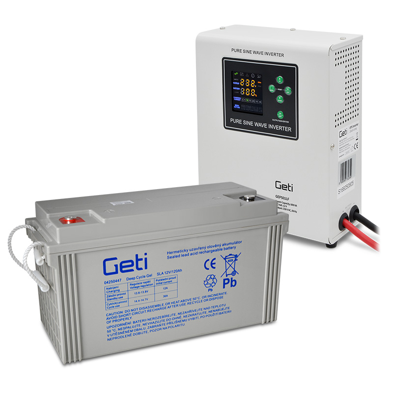 Zdroj záložní GETI GEP501LF sinus 500W nástěnný + baterie 120Ah