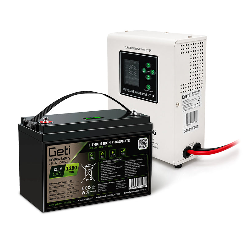 Zdroj záložní GETI GEP301LF sinus 300W (500VA) + baterie LiFePO4 100Ah
