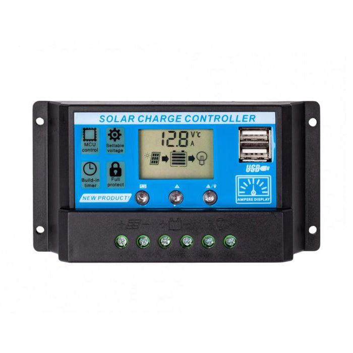 Solární regulátor PWM 12-24V/30A+USB pro Pb baterie, LiFePO4, Li-ion