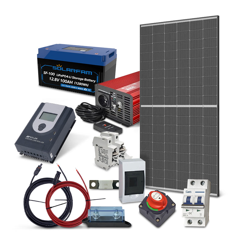 Solární sestava ostrovní TRINA 455Wp, baterie LiFePO4 12V 100Ah, měnič 230VAC 1000W
