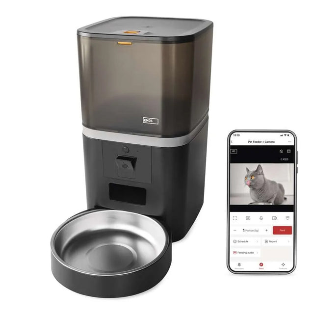 GoSmart dávkovač krmiva EMOS H6006 Pet Care s kamerou, 6 l, černý, Wi-Fi