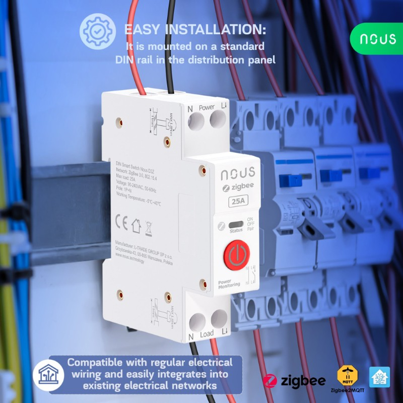 Smart spínač NOUS D3Z ZigBee Tuya DIN 25A