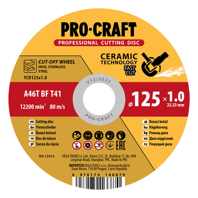 Kotouč řezný keramický PROCRAFT 125x1.0mm
