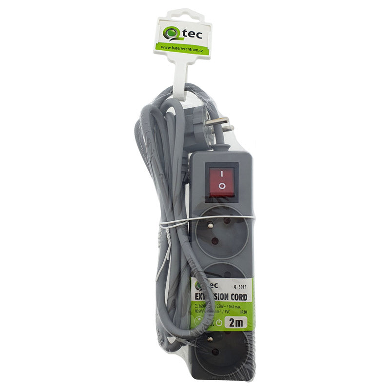 Prodlužovací kabel 3 zásuvky 2m QTEC Q-391F s vypínačem