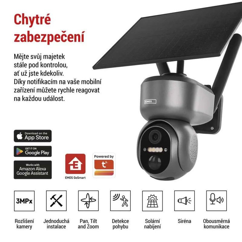 GoSmart venkovní otočná kamera EMOS IP-6000 OWL s 4G/LTE, šedá, Tuya