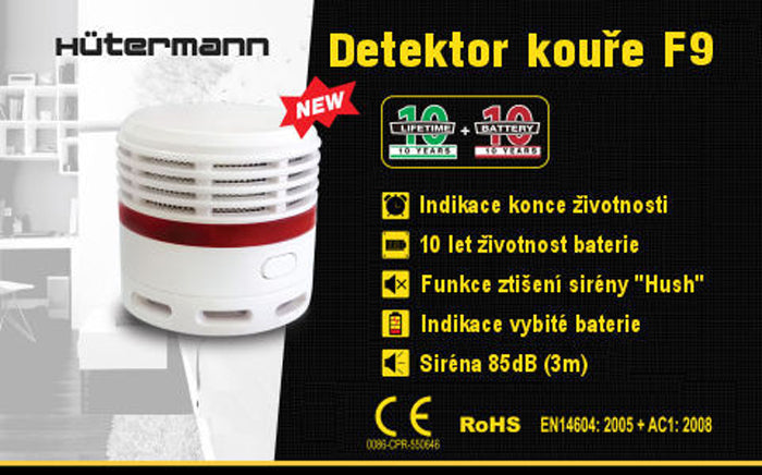 Detektor kouře HUTERMANN F9 EN14604 mini