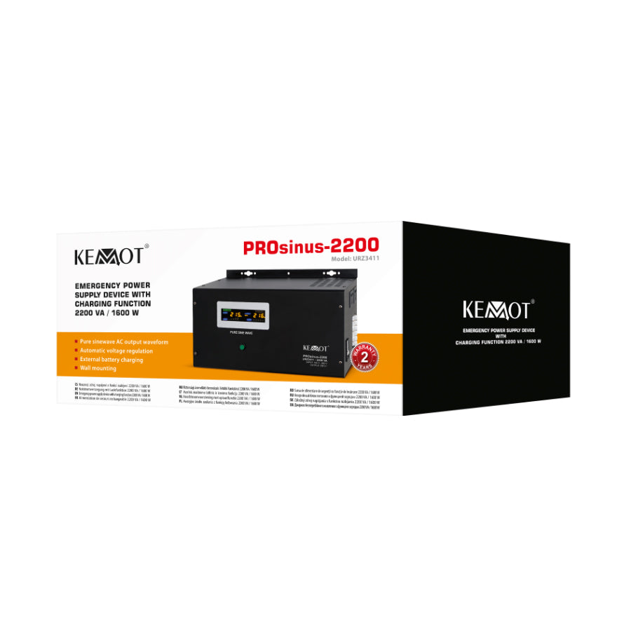 Zdroj záložní KEMOT PROsinus-2200 12V 230V 2200VA 1600W Black nástěnný