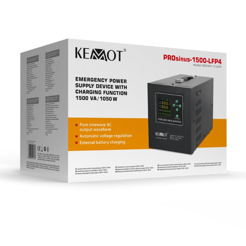 Zdroj záložní KEMOT PROsinus-1500-LFP4 12V 230V 1500VA 1050W Black URZ3427-12-LFP4