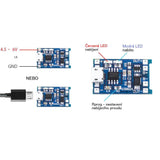 Nabíječka Li-Ion článku 1A s ochranou, modul s IO TP4056 (micro USB)