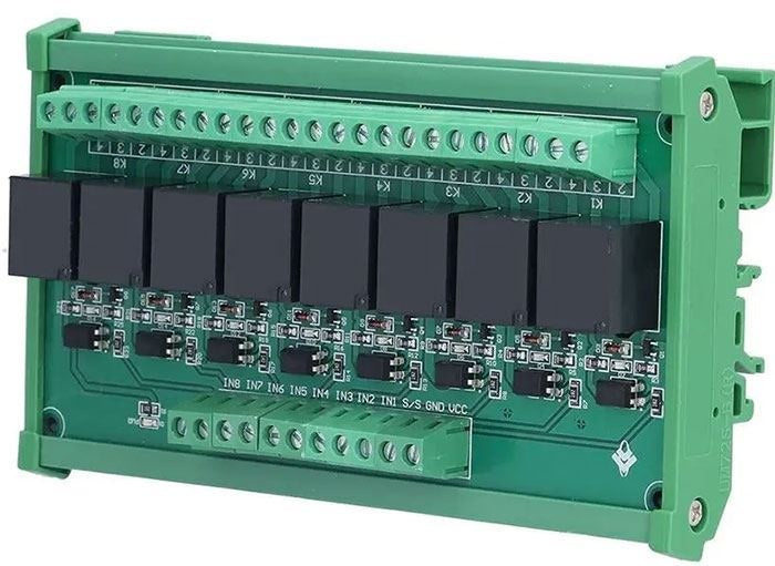 Modul relé 8x High Low spoušť. napáj. 24V, kontakt 230V/10A, na DIN