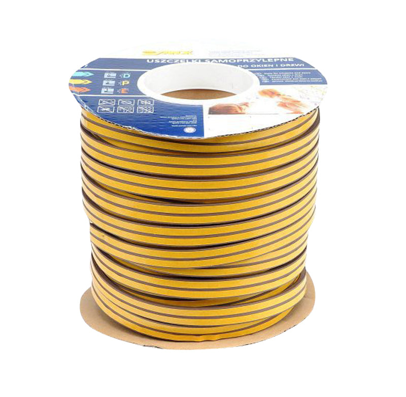 Těsnění do oken a dveří samolepící 9x5,5mm TYP P hnědé 100m - rozbaleno - mírně naříznutý v 1.místě