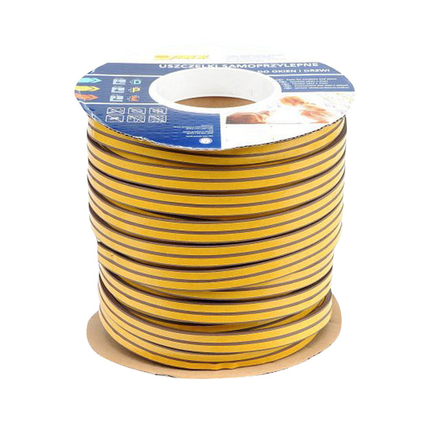 Těsnění do oken a dveří samolepící 9x5,5mm TYP P hnědé 100m - rozbaleno - mírně naříznutý v 1.místě
