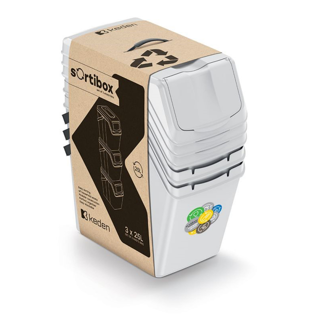 Koš na tříděný odpad SORTIBOX II 3x25l popelavě šedý - rozbaleno - 2x25l